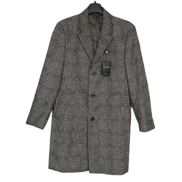 Lauren Ralph Lauren Overcoat Men's 40 Regular Wool Blend Black & White Plaid - Picture 1 of 10
